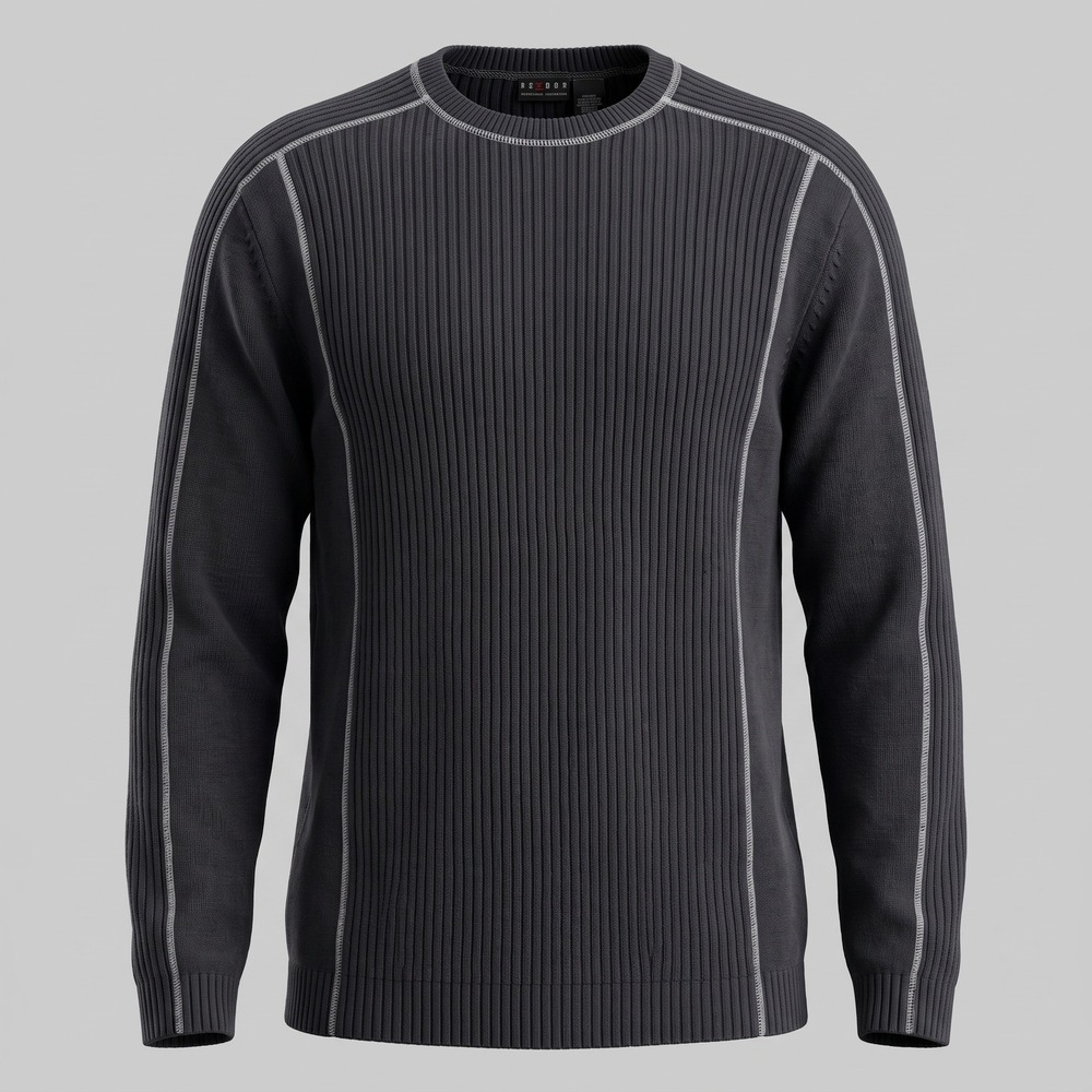 Axcess Mens Large Black Sweater Ribbed Crewneck Contrast Stitching Pullover